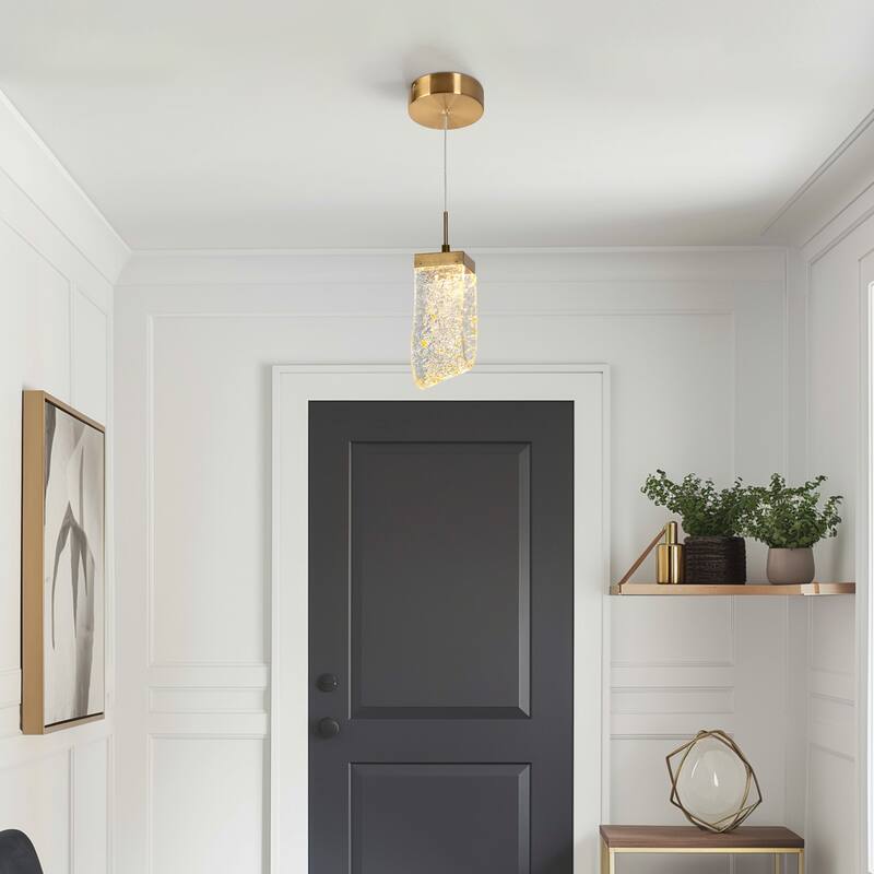 Modern 1-Light Gold Leaf Resin LED Pendant Light with Brass Canopy