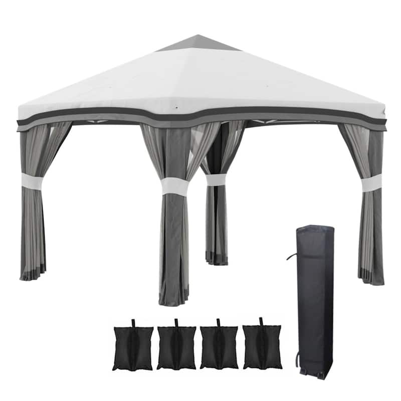 Steel Polyester Pop-Up Outdoor Gazebo Three-level Adjustable Legs - 114.5" L x 114.5" W x 114.25" H - Grey-Black