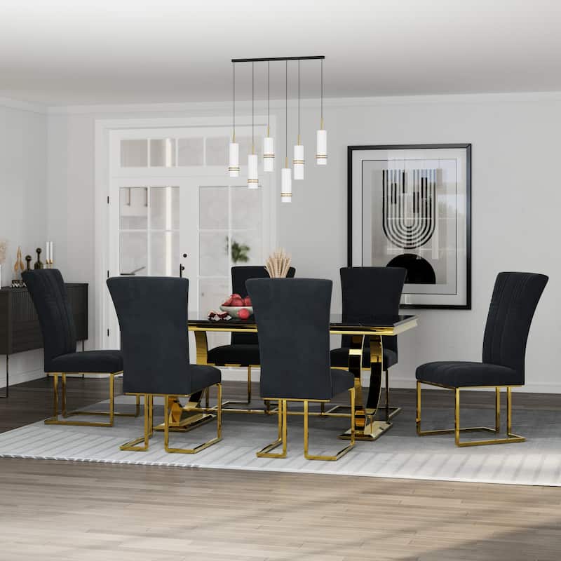 Luxury Dining Table Set with PU Leather Dining Chairs