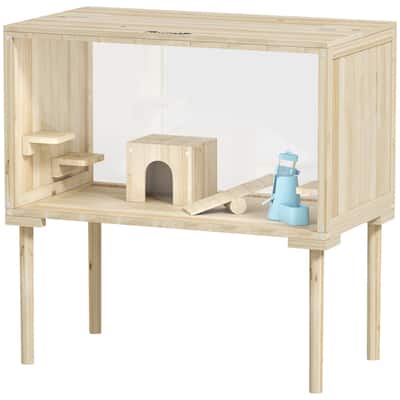 Nature Wood Fir Hamster Cage with Multi-Level Perches and Accessories - 28.3" W x 15.7" D x 29.5" H