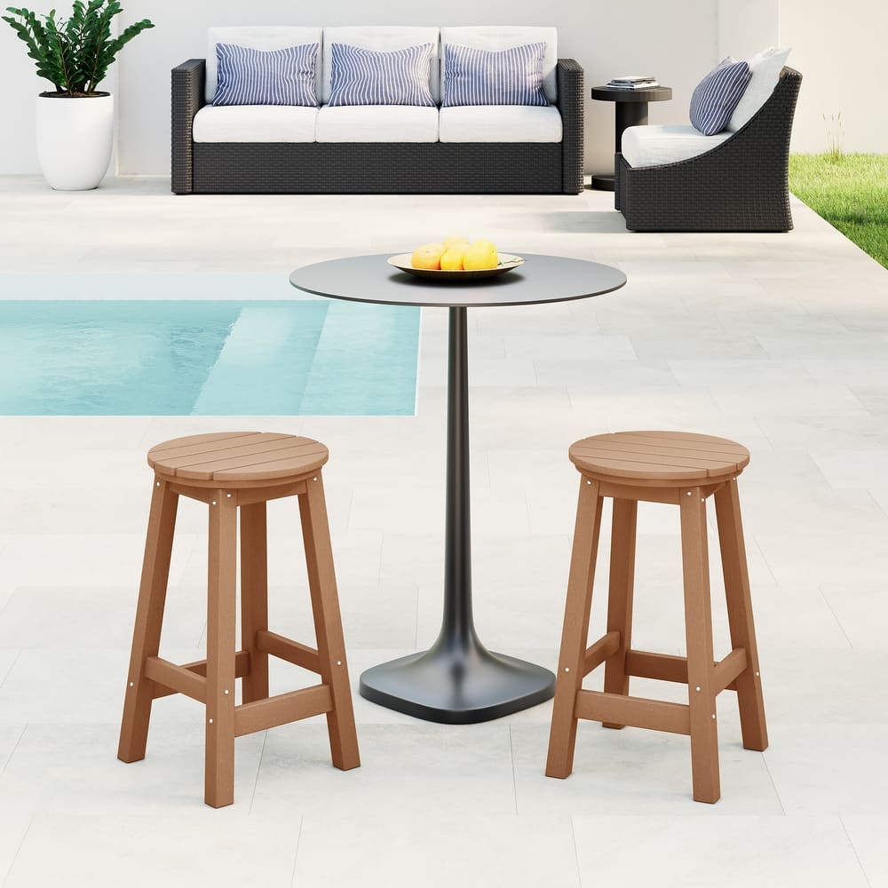 Laguna Hdpe All Weather Outdoor Patio 24" Round Counter Stool (Set Of 2)
