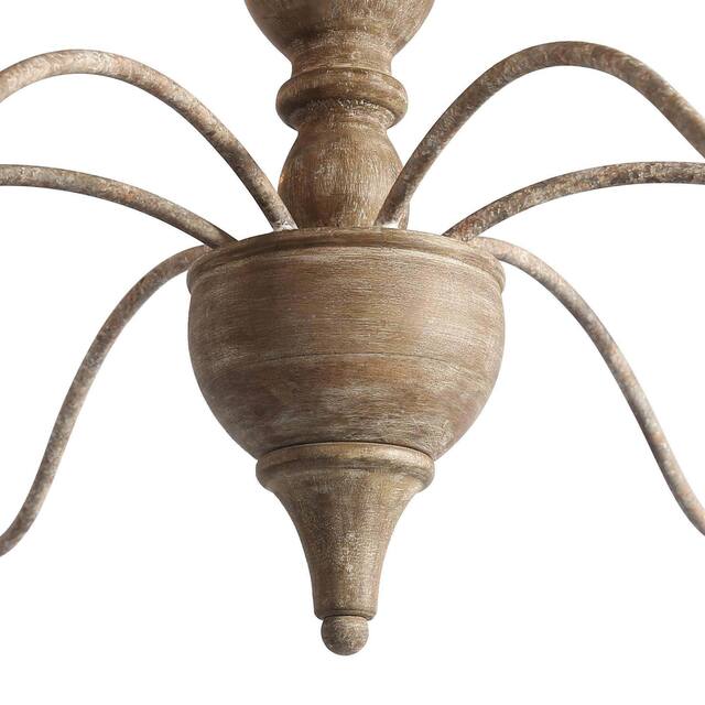 The Gray Barn Farmhouse 6-Light 29.5" Distressed Wood Curve Arm French Country Chandelier