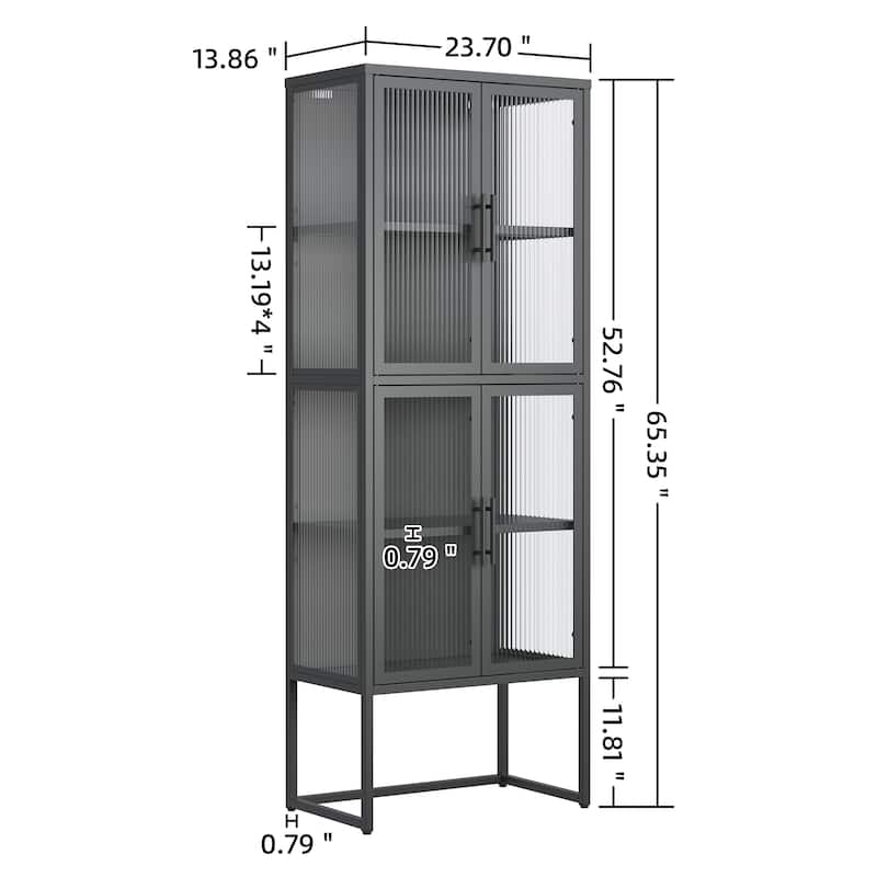Benvolio 65.35-inch Black Four Door Metal Storage Cabinet with Fluted Clear Doors - 65.35