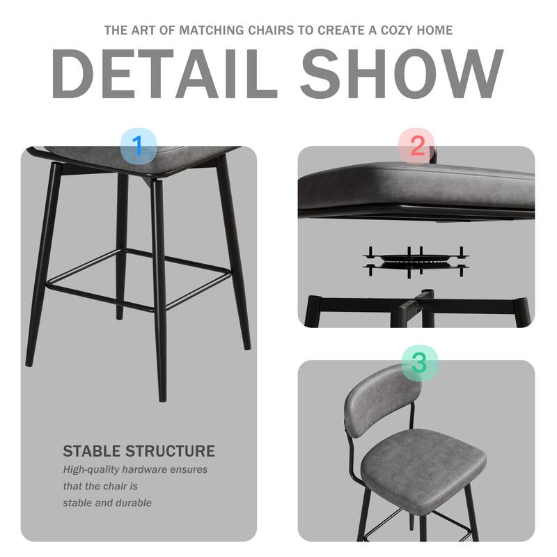 Bar Chairs Set of 2 Piece Set, 360 ° Swivel Bar Chair with Leather Cushions and Iron Brackets Counter Height Bar Chairs