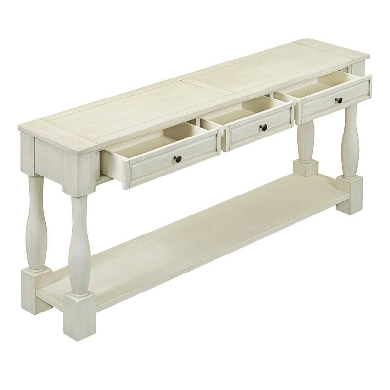 63"Long Console Table with 3 Drawers and Shelf for Entryway and Living Room in Mediterranean Design