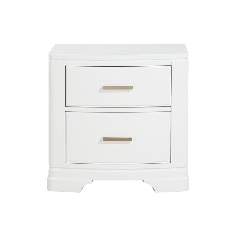 Hudy 2 Drawer Nightstand, Metal Handles, 26 Inch, White Birch Veneer
