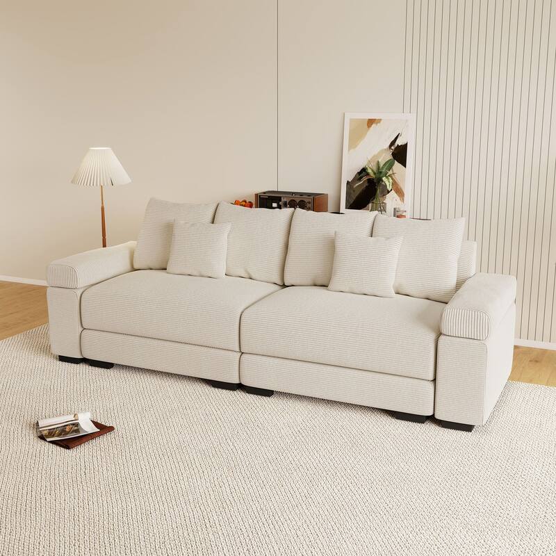 Rossetta Modern 92" Oversized Deep Seating Design Corduroy Fabric Extra-Wide Armrests Modular Sectional Couch, with Pillows