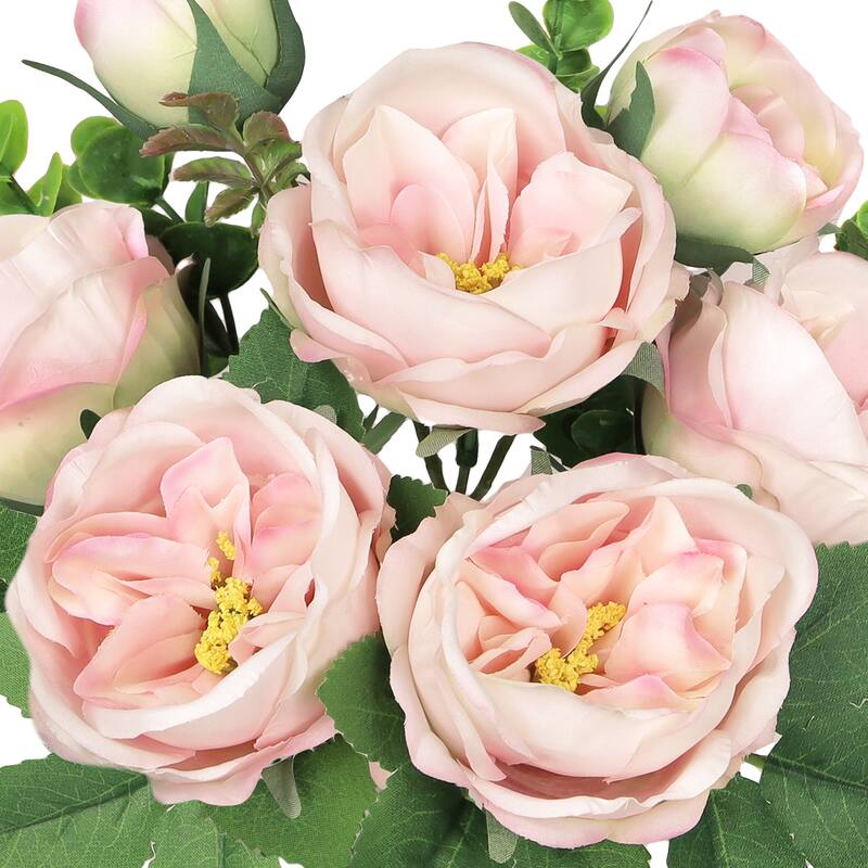 Set of 4 Cream Pink Artificial Cabbage Rose Flower Stem Bush Bouquet