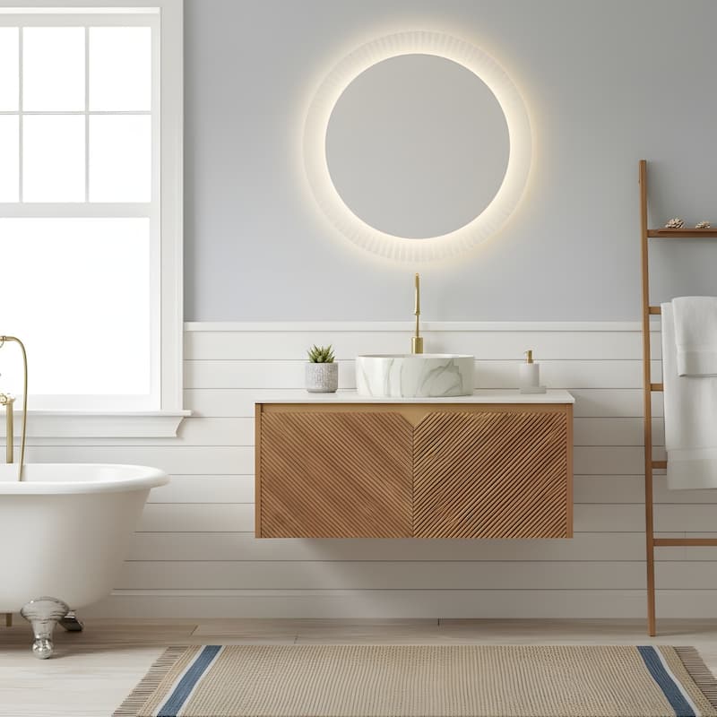 Wall-mounted Bathroom Vanity with Round Vessel Basin