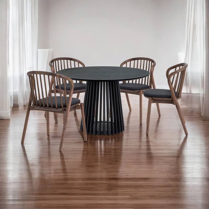 HomeRoots Five Piece Black Round Dining Set with Four Chairs - 47' X '30' X '47 - Black