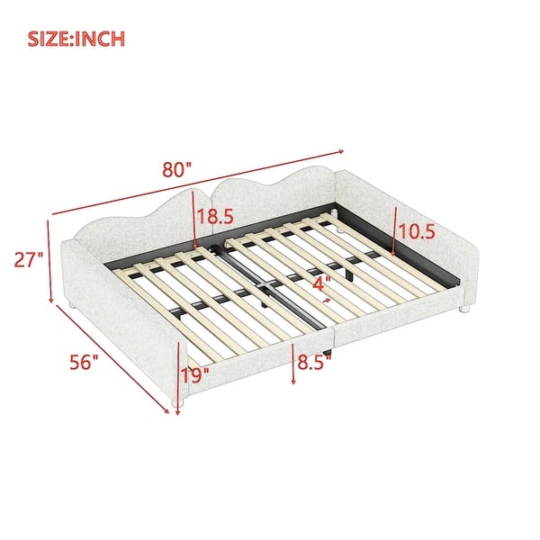 Full size Upholstered Daybed, Sherpa Fabric Sofabed with Cloud-Shaped Backrest, No Box-spring Needed, White