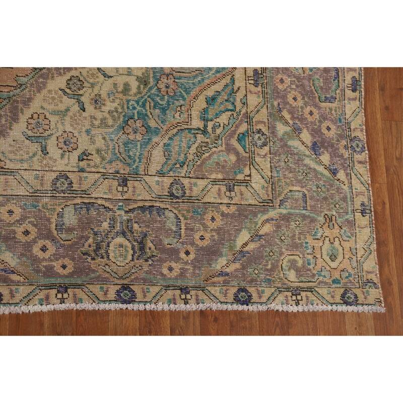 Distressed Tabriz Persian Antique Area Rug Hand-Knotted Wool Carpet - 9'6" x 12'8"