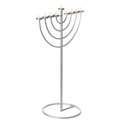 Silver 9 Branch Thin Pipe Hanukkah Menorah, Metal-Aluminum