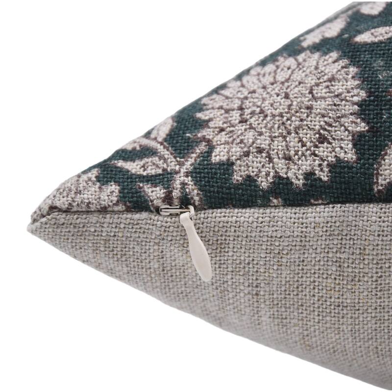 Fabdivine Handmade Fall Pillow Cover Floral Green Thick Linen for Sofa, Bed and Lounge Hidden Zipper Cushioncase, Rajat