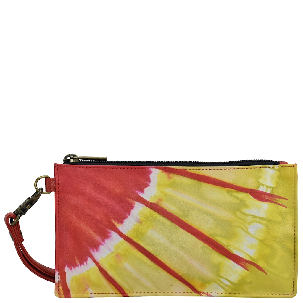 Handpainted Leather Ladies Organizer Wristlet - Tie Dye Sunset