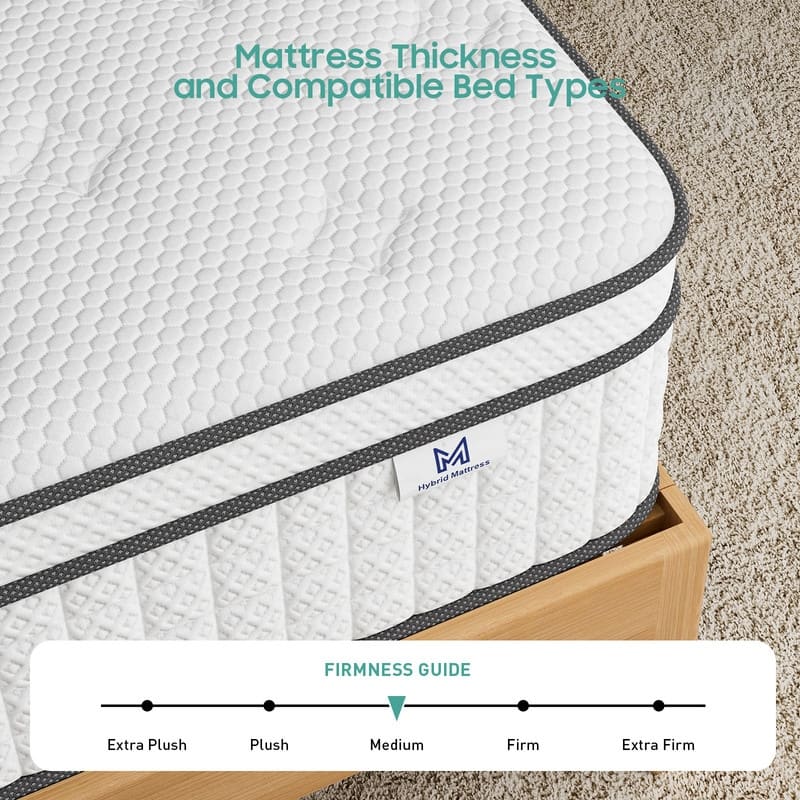 12" Spring Hybrid Mattress in a Box, Pocket Springs, Isolation Motion, Back Pain Relief, CertiPUR-US