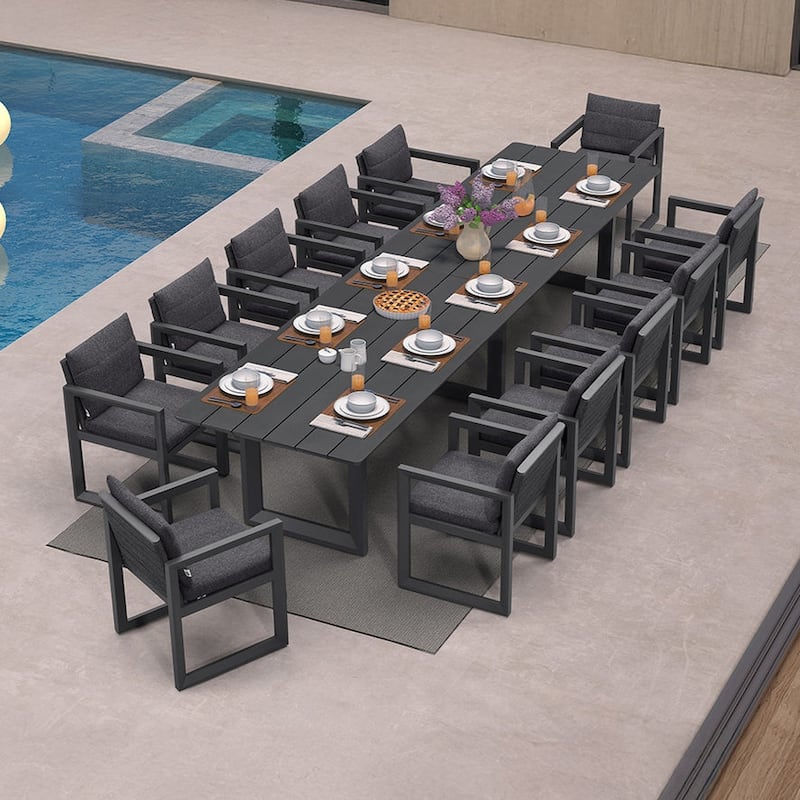 PURPLE LEAF Caesar Outdoor Dining Set Aluminum Luxury Patio Furniture with Olifen Removable Thick Cushion and Pillow-Grey - N/A - 13-Piece（400）