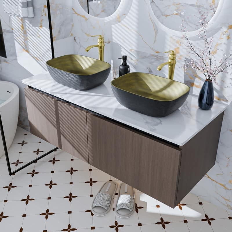 Vintage Aluminium Bathroom Vanity With Countertop Sink Copper Faucet Set