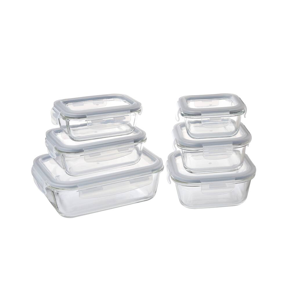 Glass Storage Containers Set - 12-Piece High Borosilicate Glass Meal Prep Containers - Airtight and Leak-Proof