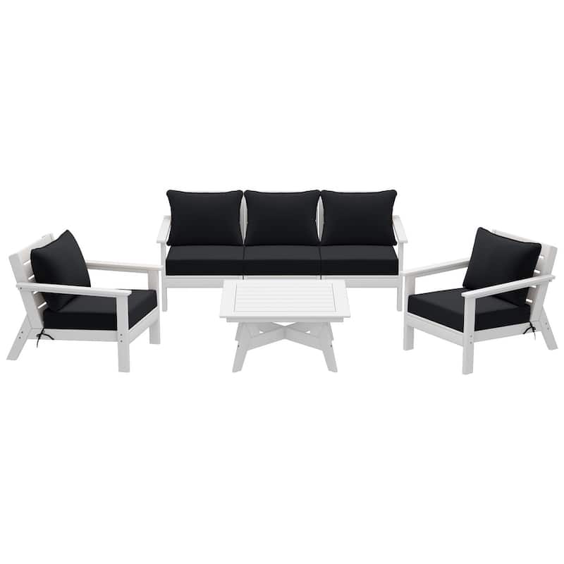 Birchwood All Weather HDPE Outdoor Patio White Deep Seating Conversation Set (6-Piece Set)