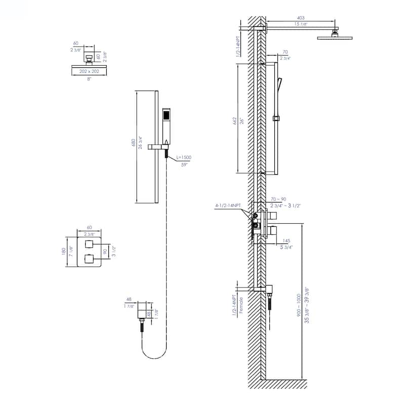 ALFI brand Brushed Nickel 2 Way Thermostatic Square Shower Set