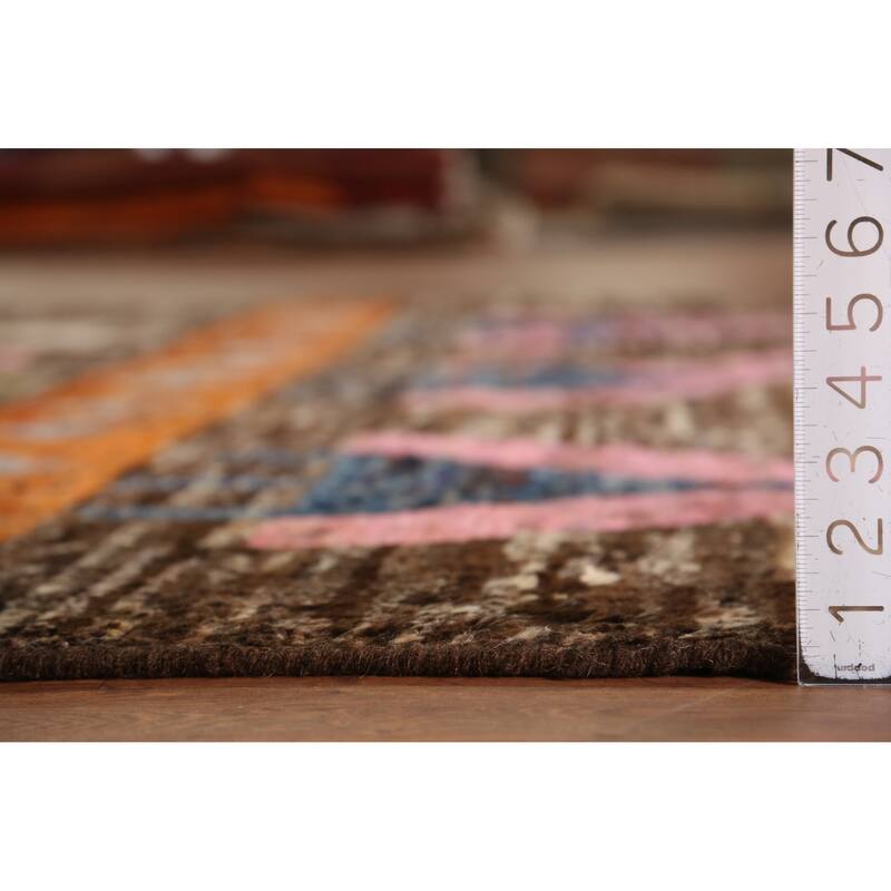 Brown Geometric Moroccan Area Rug Hand-Knotted Wool Carpet - 6'10" x 9'10"