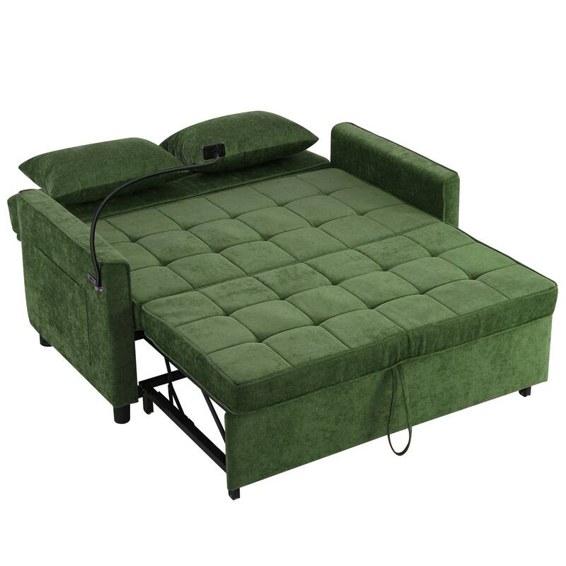 Chenille Luxe Loveseat Sofa Bed with Reversible Backrest, USB Charging, Adjustable Phone Holder by Harper&Bright Designs