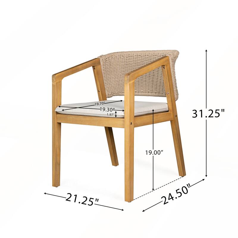 Acacia Wood Patio Chairs with Rope Design and Waterproof Cushions Set of 2