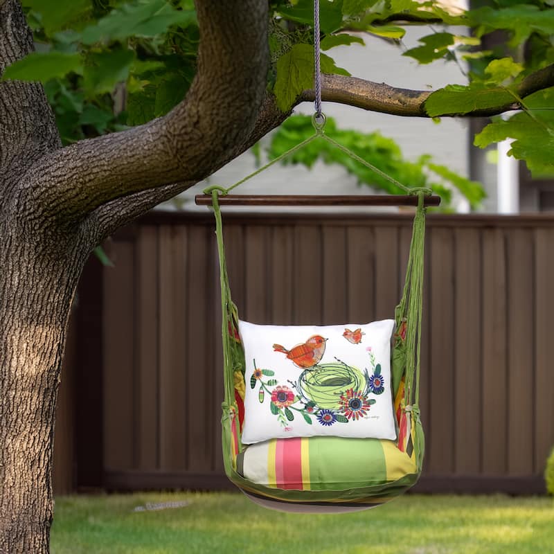 Magnolia Casual Swing Set 4 piece - Fresh Lime Stripe w/ Birds in Nest
