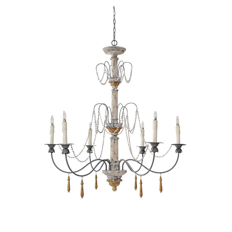 Multi-Light Wood, Metal and Resin Chandelier - Multi