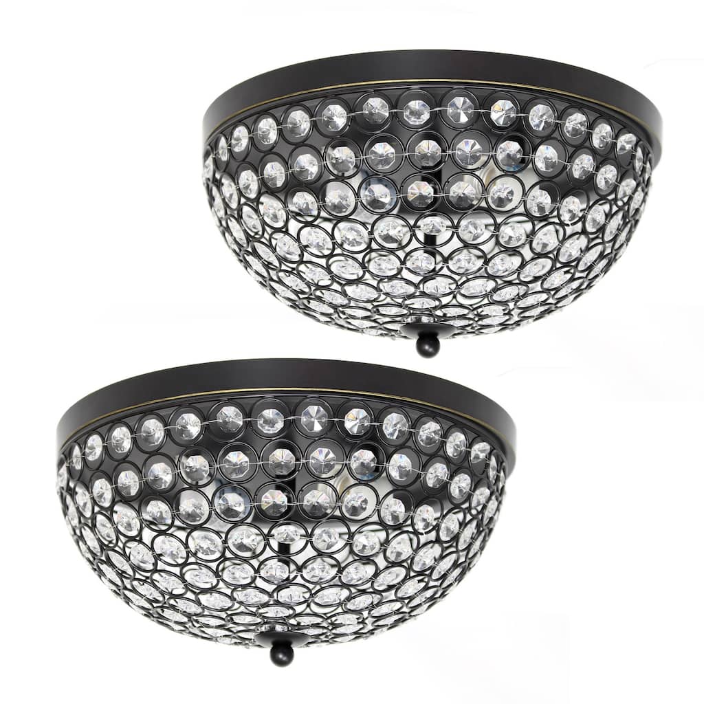 Modern 2-Light Flush Mount Ceiling Light - Crystal Embellished Bronze Fixture - Contemporary Lighting Pack of 2 - 6.5