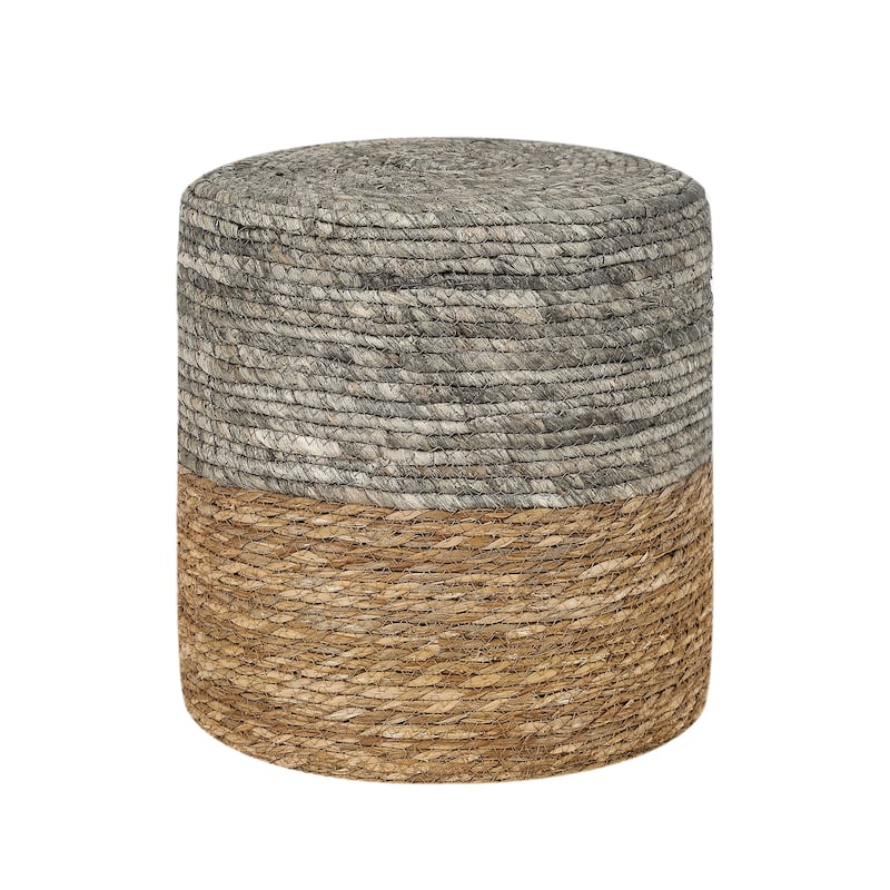 Adeco Round Ottoman Natural Cattail Hand Weave Foot Stool