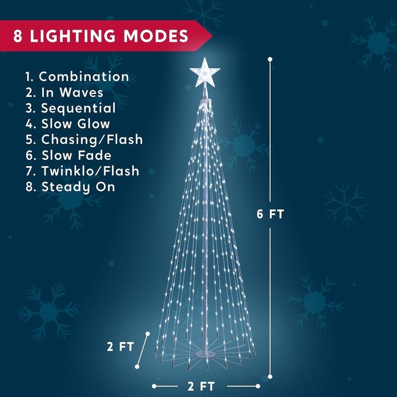 Joyfy 72-in Animated Christmas Cone Tree Light, Cool White Light, Metal Stakes