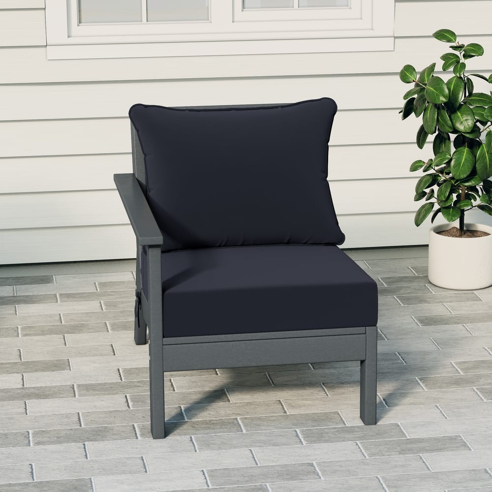 Birchwood All Weather HDPE Outdoor Patio Deep Seating Gray Left Arm Facing Chair With Cushions (1-Piece)