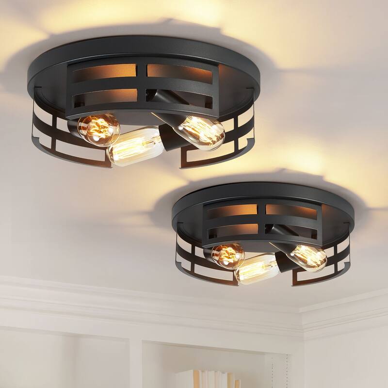 3-Light Black Farmhouse Flush Mount Ceiling Light-2 Pack For Bedroom/Living Room(Matte Black) - Black-2Pcak
