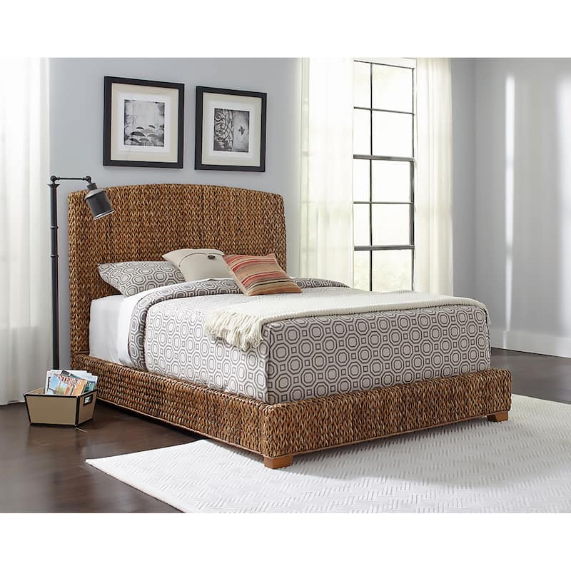 Laughton Coastal Banana Leaf Panel Bed Amber - King