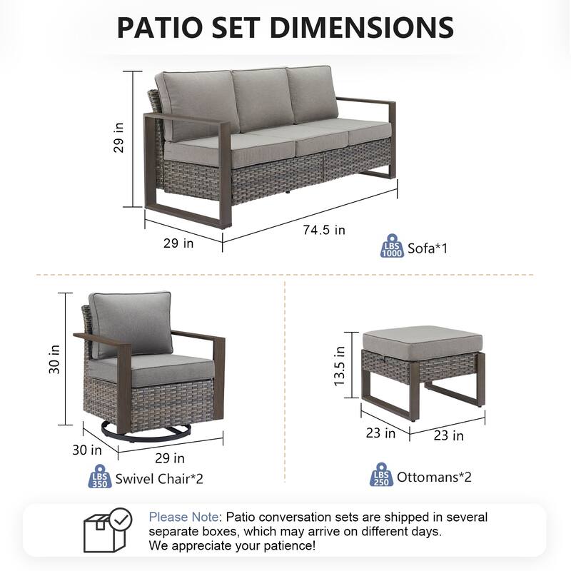 Pocassy 5 Pieces Outoor Patio Sofa Swivel Chair Ottoman Set