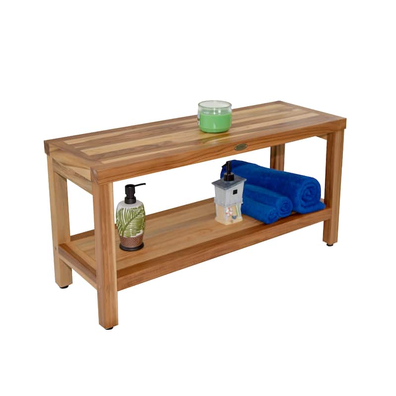 EcoDecors Eleganto EarthyTeak 36" Teak Shower Bench with Shelf - NATURAL WOOD