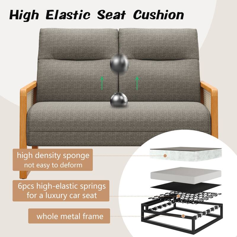 48.1" Modern Upholstered Loveseat Sofa for Small Space with Rattan Arms