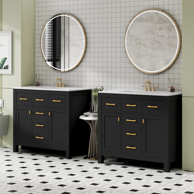 72''Vanity With Ceramic Sink Combo Set, Modern Freestanding Single Cabinet With 4 Drawers & 2 Cabinets,Storage Cabinet