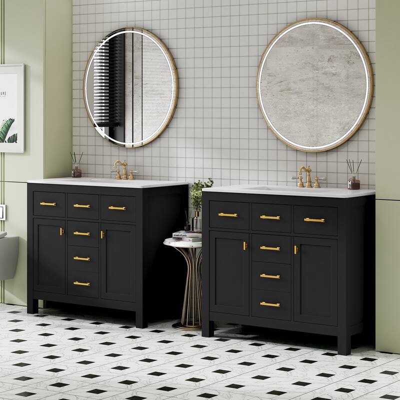 GDFStudio - Rutherford Modern Freestanding Double Bathroom Vanity Set with Ceramic Sink & Soft-Closing Drawers, Set of 2 - 72'W