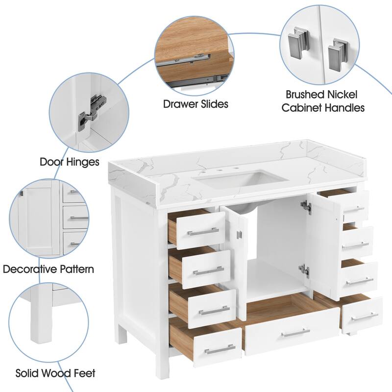 Nephelily 48 inch Transitional White Bathroom Vanity with Top