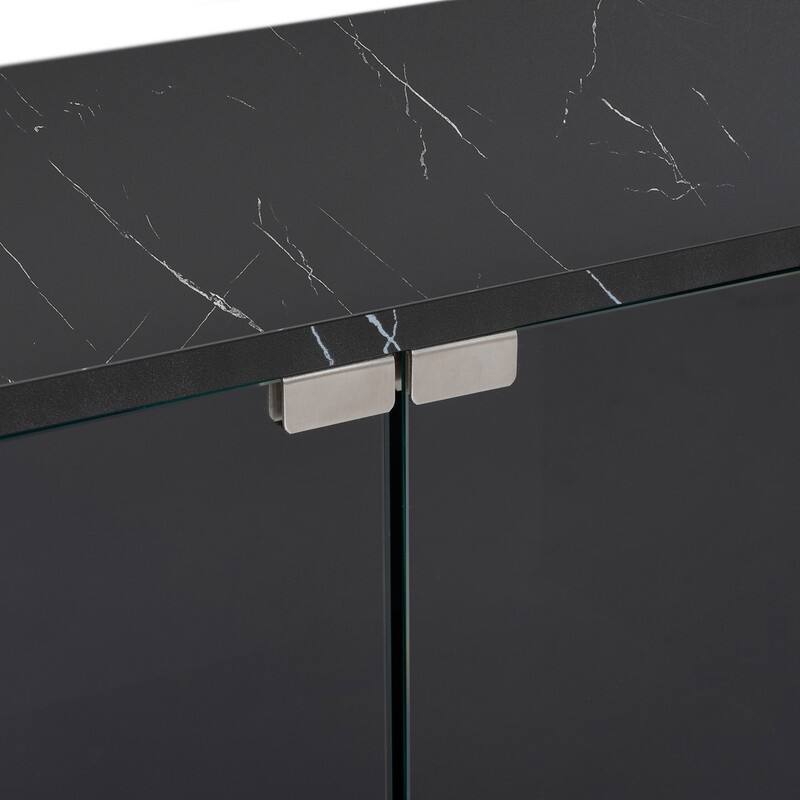 Modern 105" App-Controlled LED TV Stand with Faux Marble Top & Glass Doors