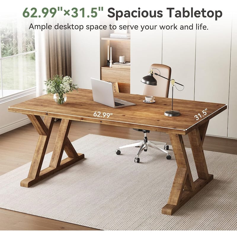 63" Solid Wood Executive Desk, Home Office Desk Study Table