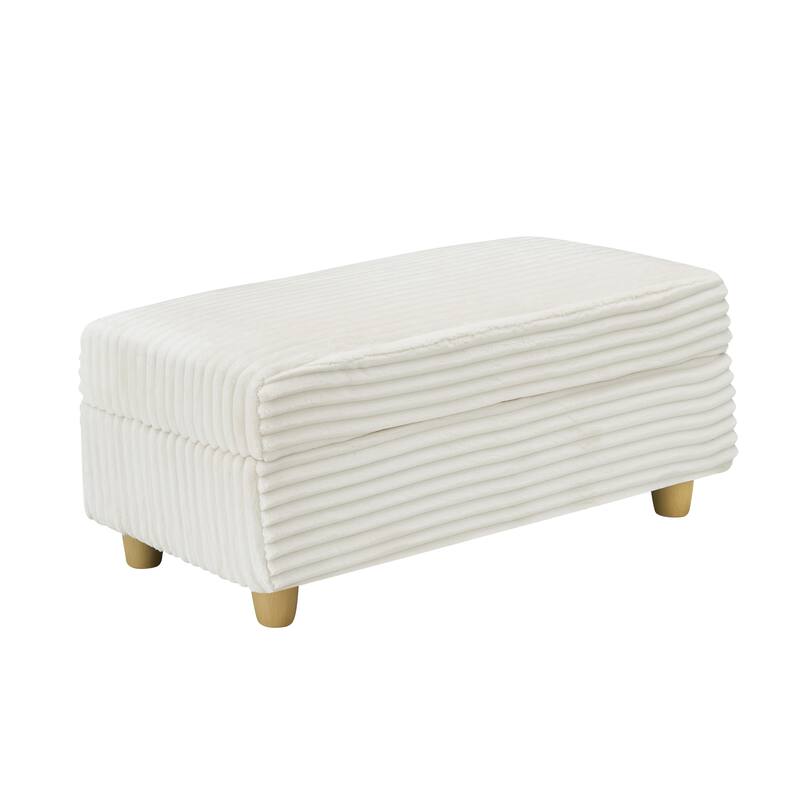 White Corduroy Single Sofa with Storage and Pillows, 57x41x31 inches