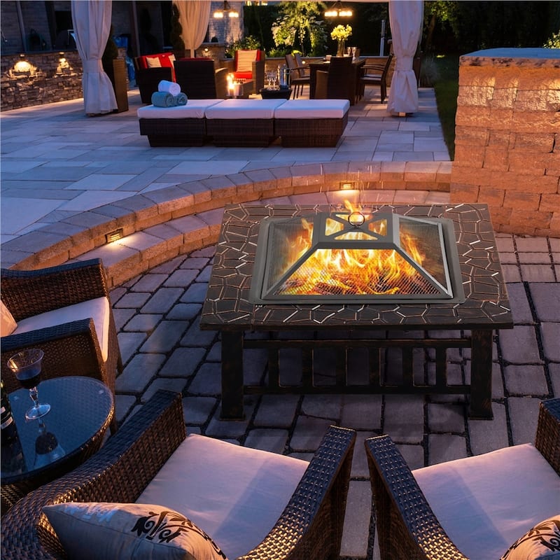 Yaheetech 32'' Metal Patio Garden Square Stove Fire Pit With cover