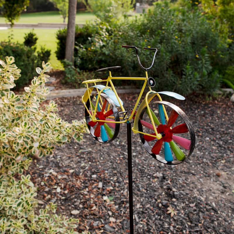 Alpine Corporation 42" Tall Outdoor Metal Bicycle Wind Spinner Garden Stake Decoration, Multicolor