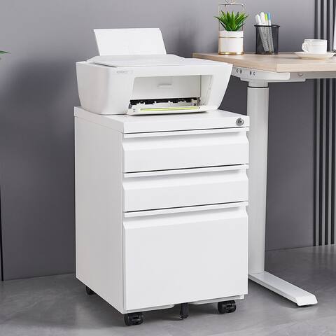 Mobile Locking File Cabinet, 3 Drawers Filing Cabinet With 5 Wheels