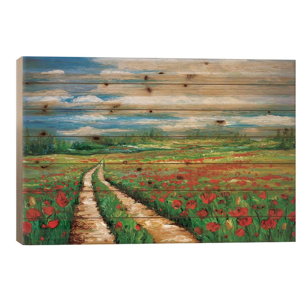 Pathway To Tranquility Print On Wood by Kimberly Adams - Multi-Color