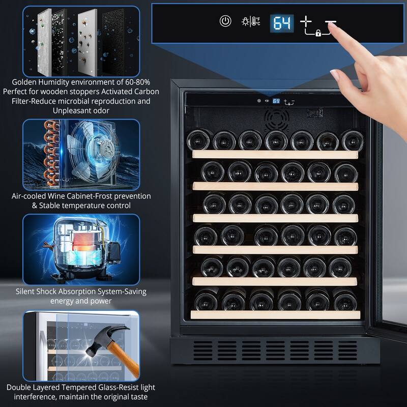 22.5"D Compressor Wine Refrigerator Cooler with 46-bottle Capacity